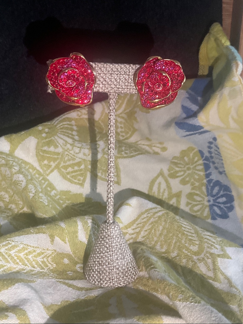 Gold-Tone Pink Rose Crystal Stud Earrings